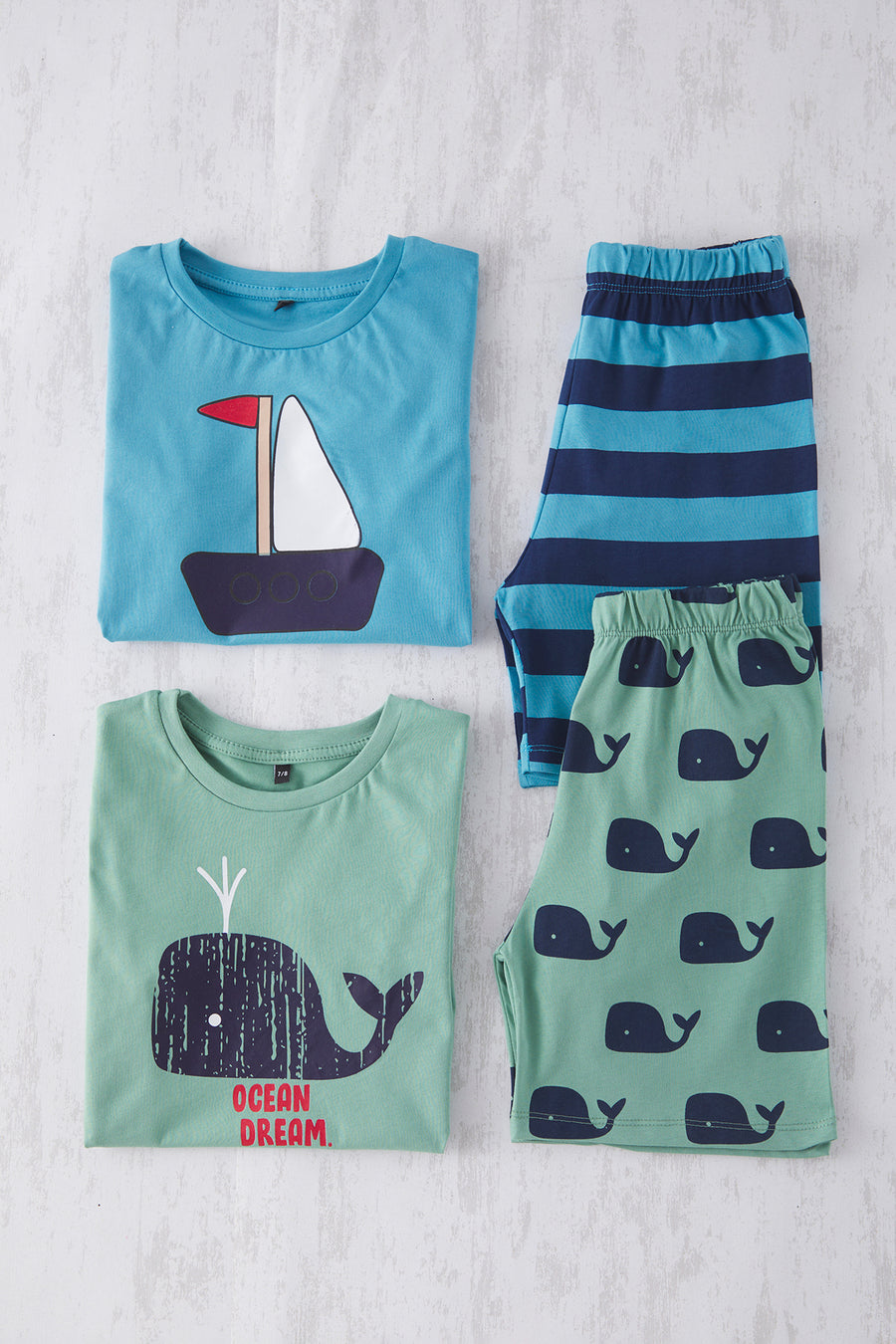 Boys' Mint & Blue 4-Piece Animal-Print Cotton Pyjama Set