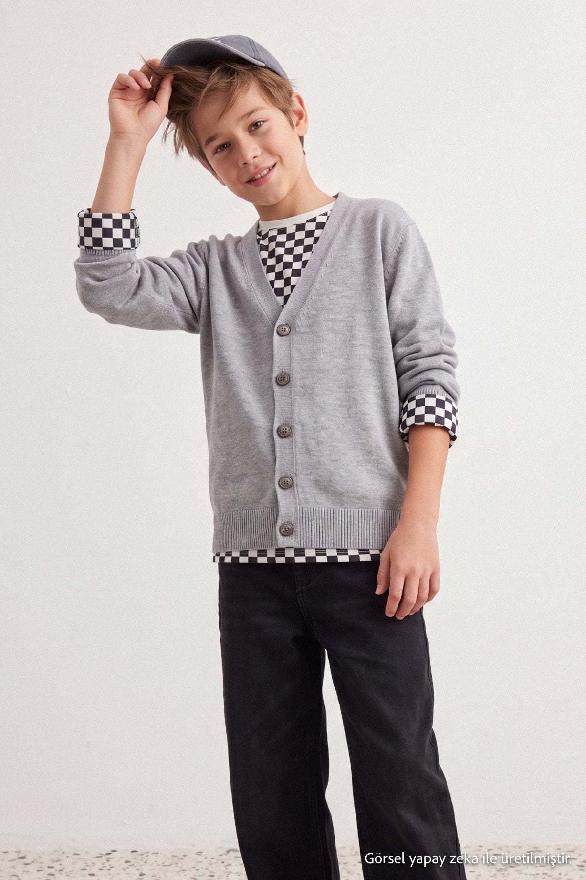 Boys' Grey V-Neck School Knit Cardigan