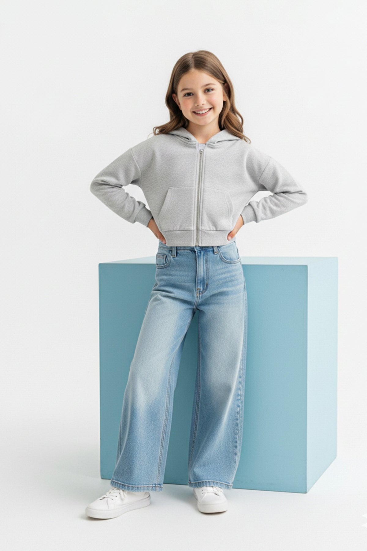 Girls' Cropped Hooded Zip Cardigan
