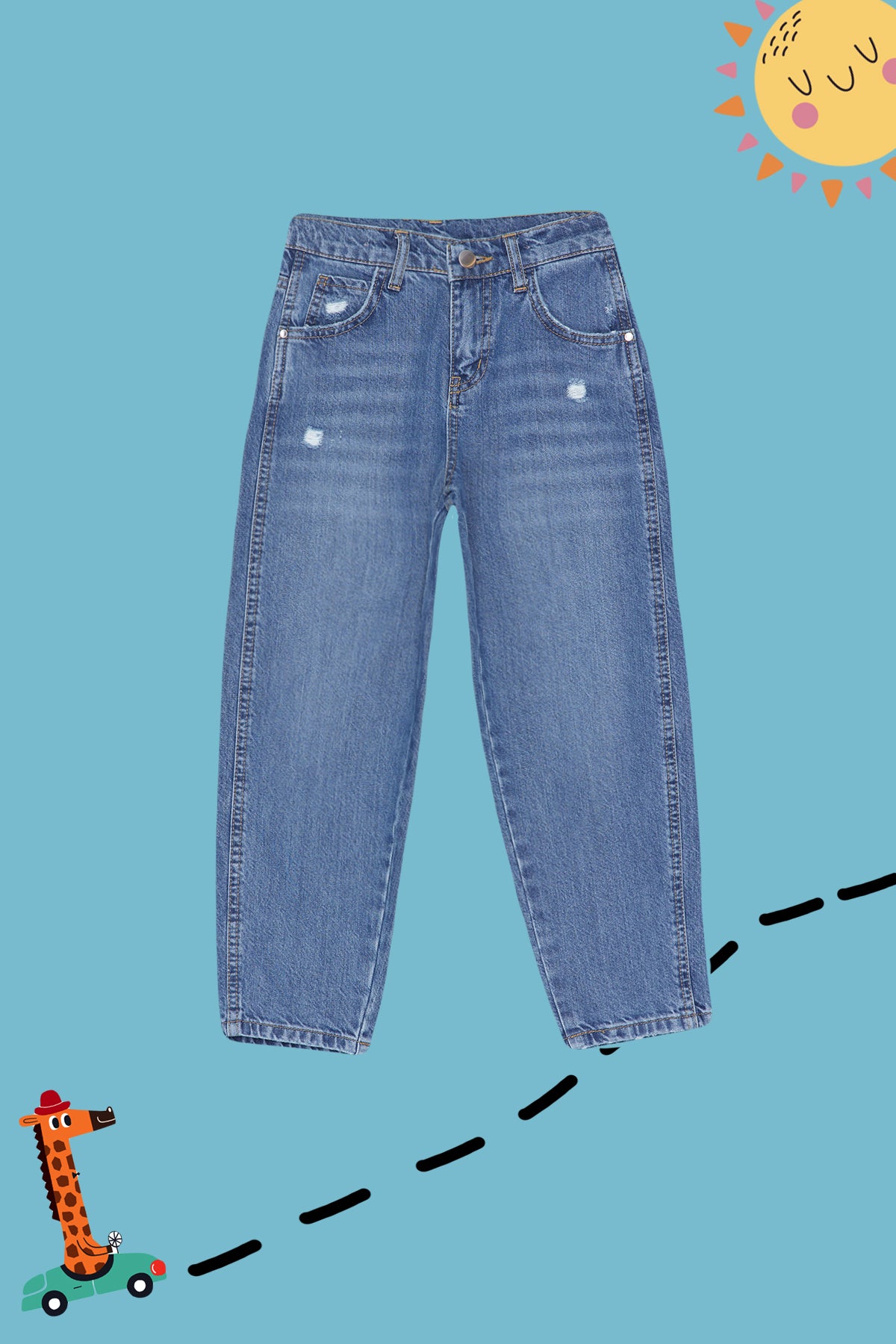 Boys' Baggy Cotton Jeans with Adjustable Waist