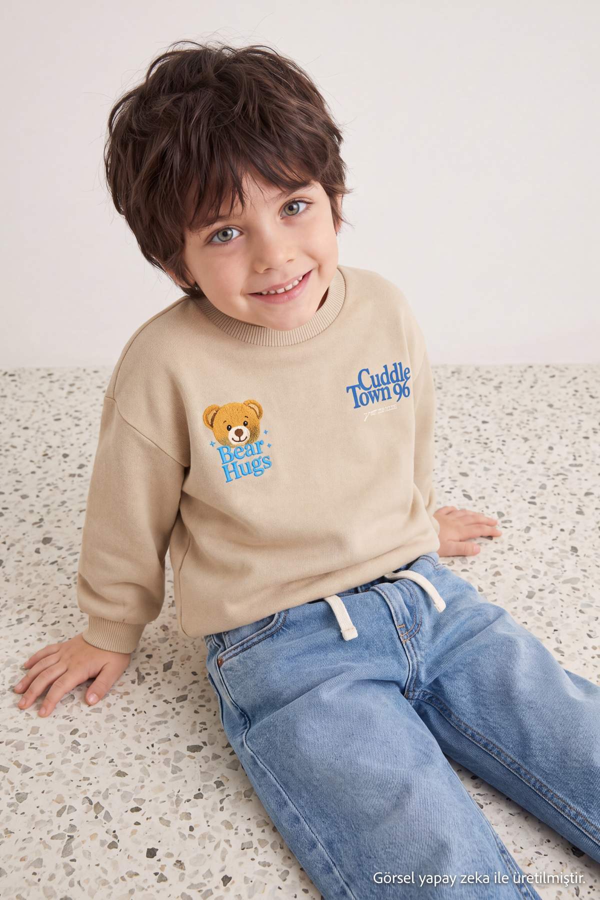 Boys' Stone Fleece-Lined Printed Sweatshirt