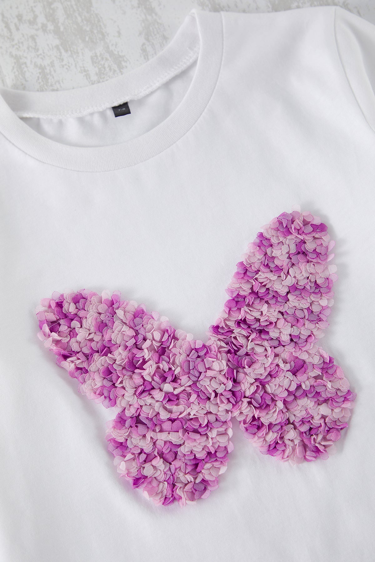 Girls' Ecru Butterfly-Print Cotton T-Shirt