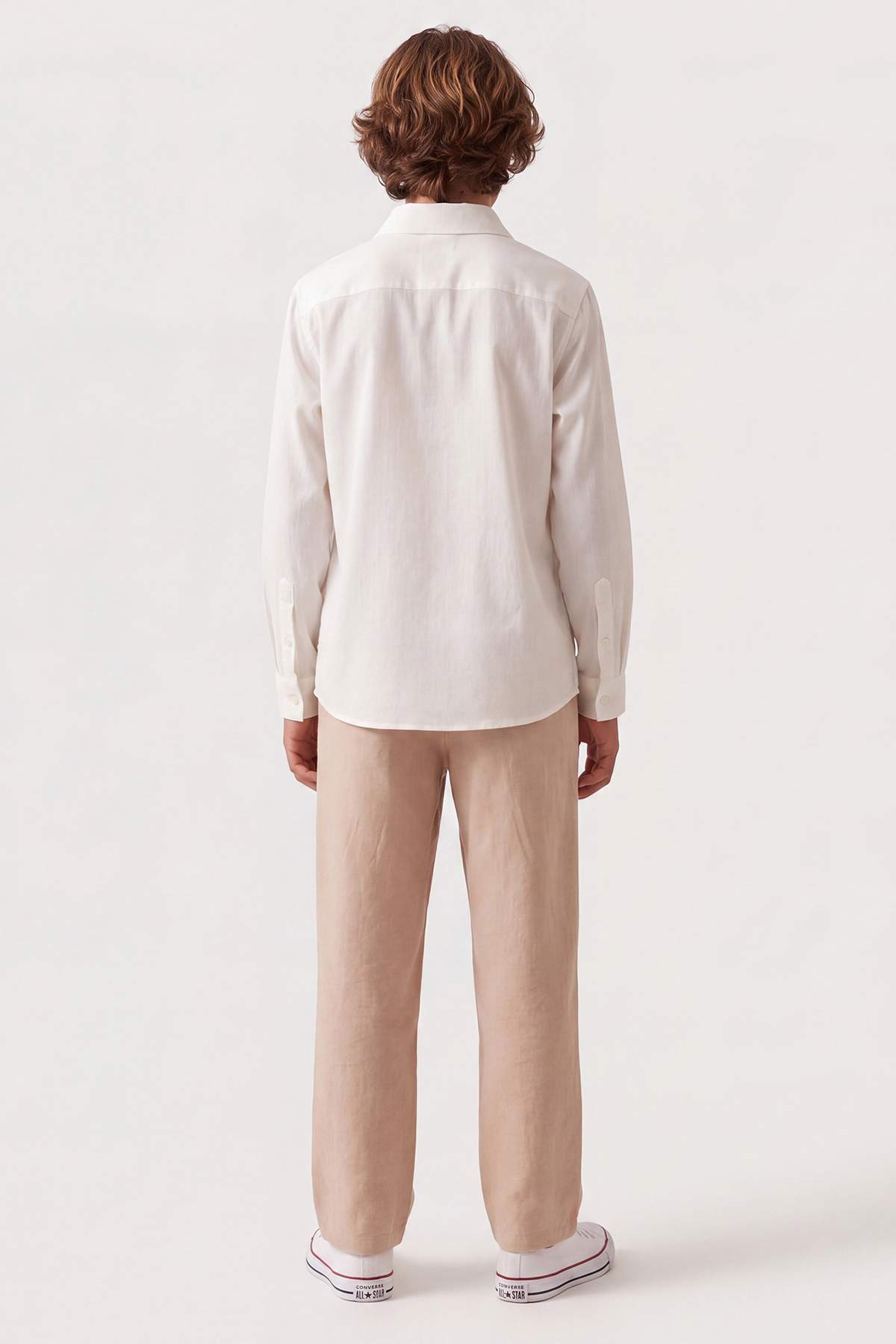Boys' Ecru Cotton Short-Sleeve Shirt