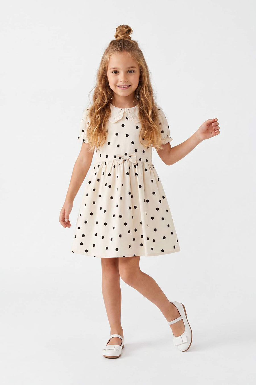 Girls' Ecru Polka-Dot Mini Dress