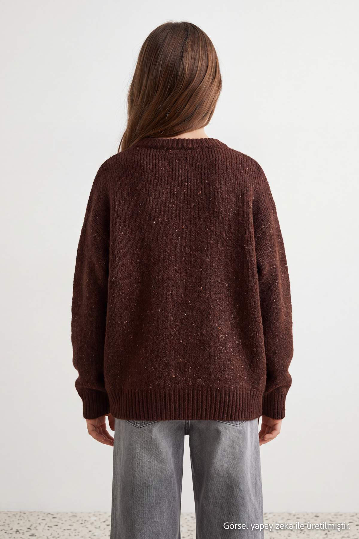 Girls' Brown Star-Pattern Jumper