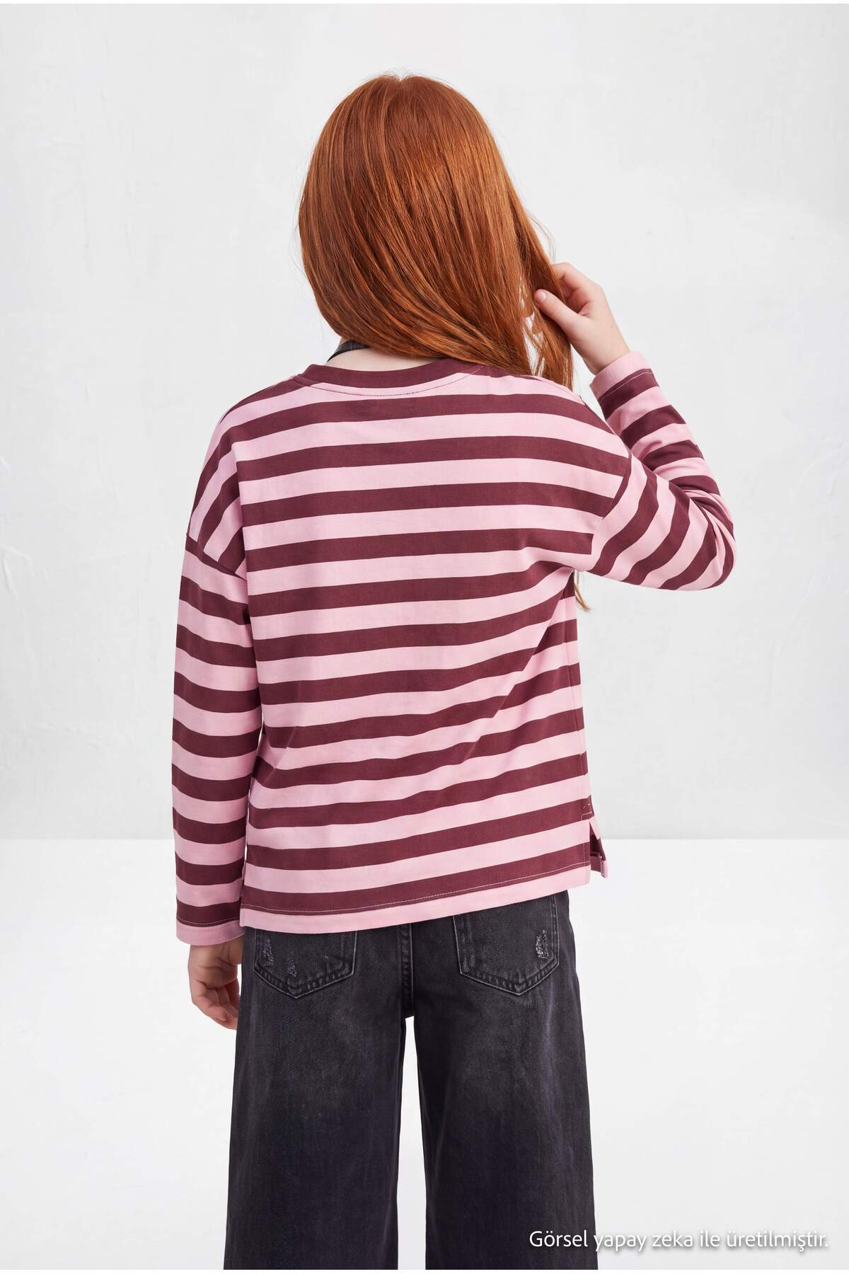 Girls' Burgundy Striped Knit Sweatshirt