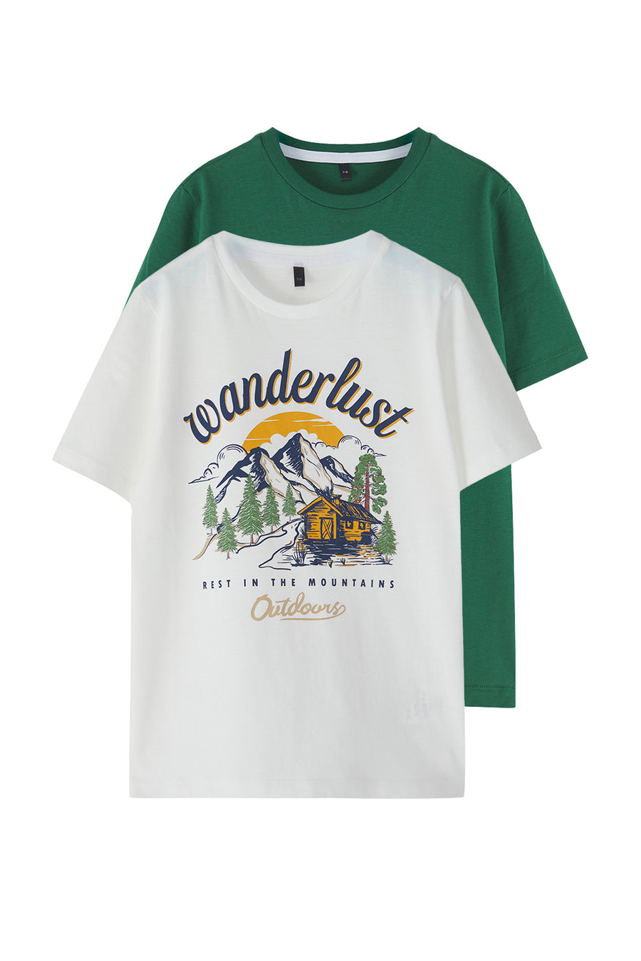 Boys' Ecru & Green 2-Pack Slogan Cotton T-Shirts