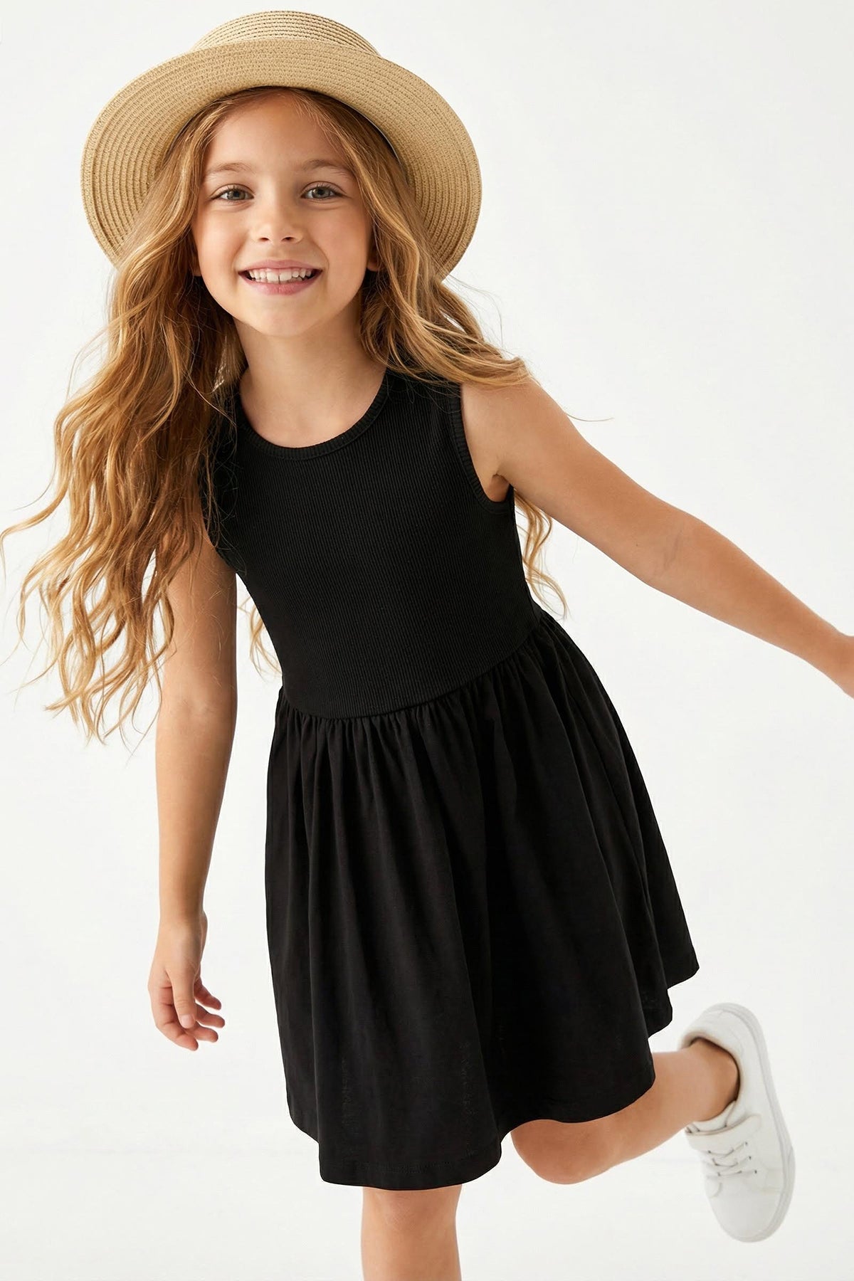 Girls' Black Sleeveless Basic Jersey Dress