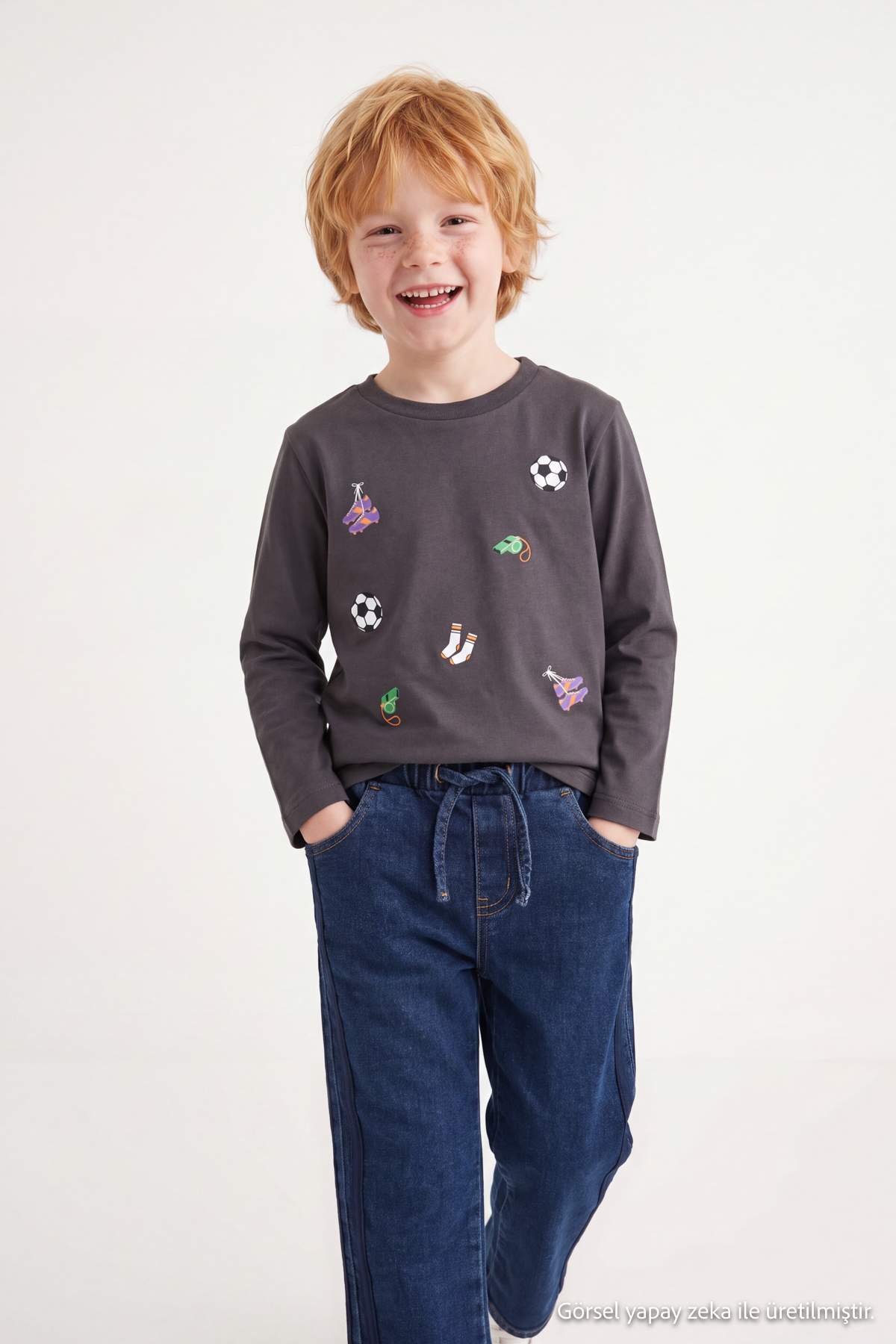 Boys' Anthracite Printed Long-Sleeve T-Shirt