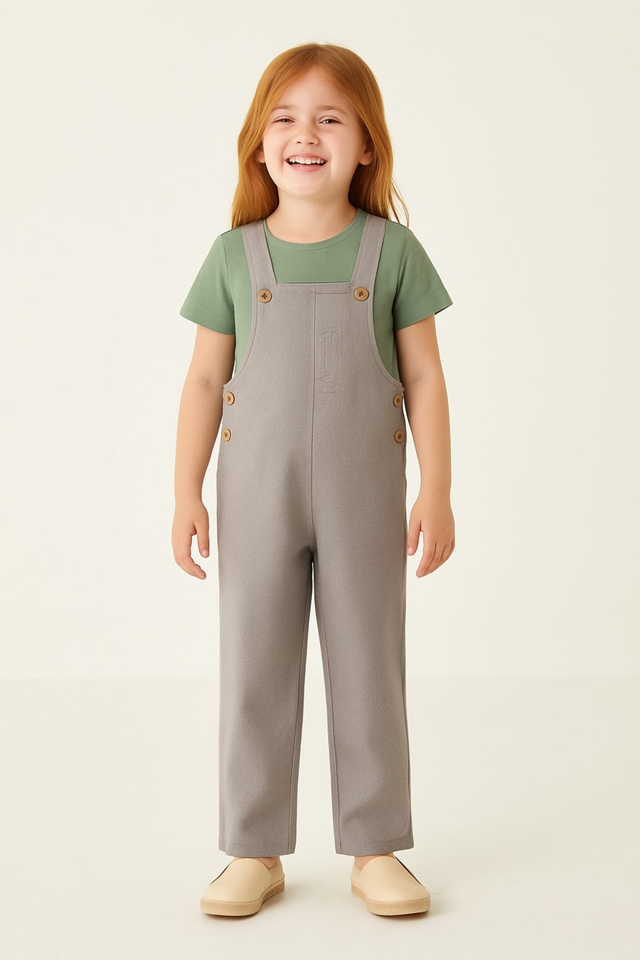 Girls' Grey Basic Long Dungarees