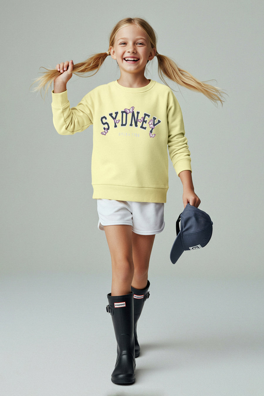 Girls' Yellow Printed Oversized Sweatshirt