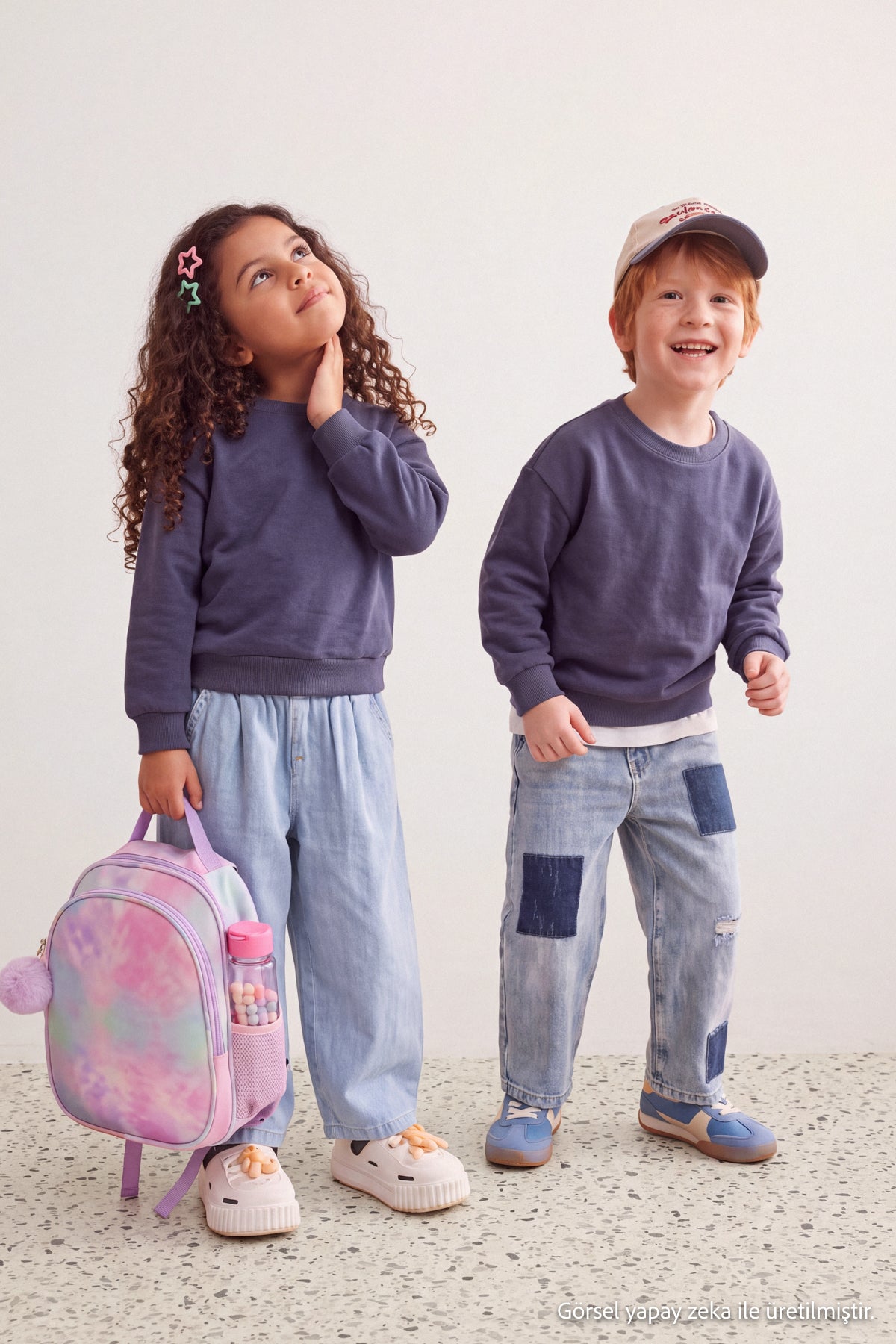 Girls' Plain Fleece-Lined Crew-Neck Sweatshirt