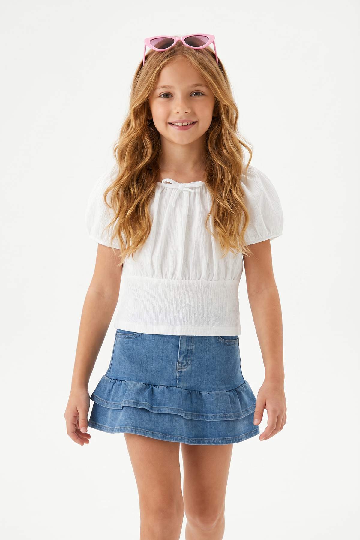 Girls' Blue Ruffled Denim Skirt