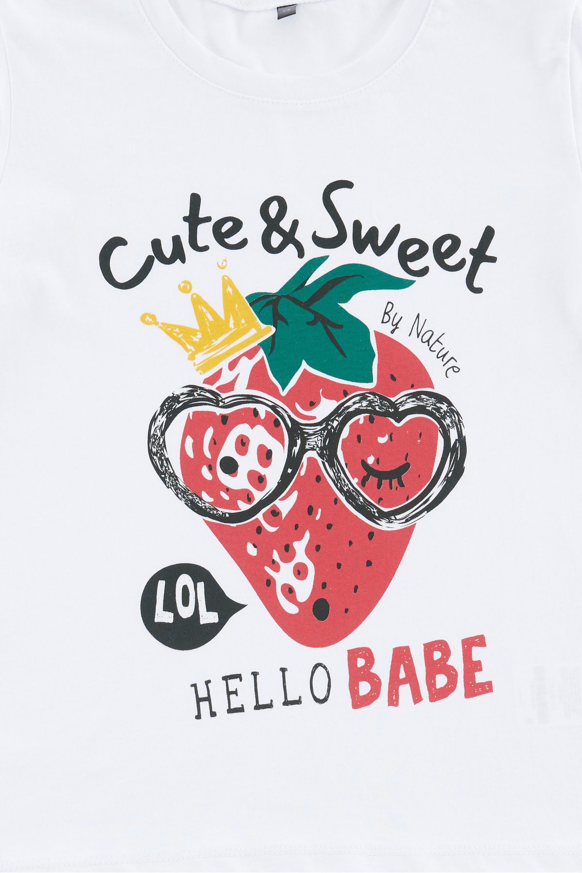Girls' White Strawberry Slogan Cotton T-Shirt