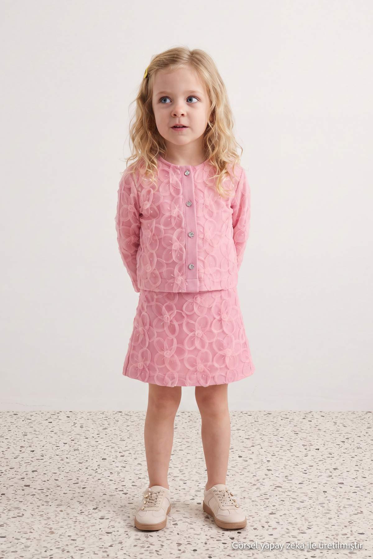 Girls' Pink Cotton Tulle-Detail Jacket & Skirt Set