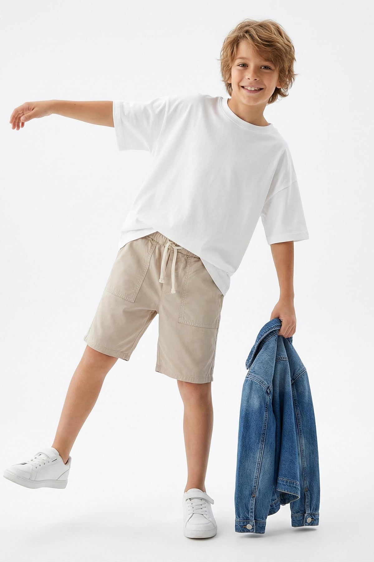 Boys' Beige Cotton Pocket Shorts