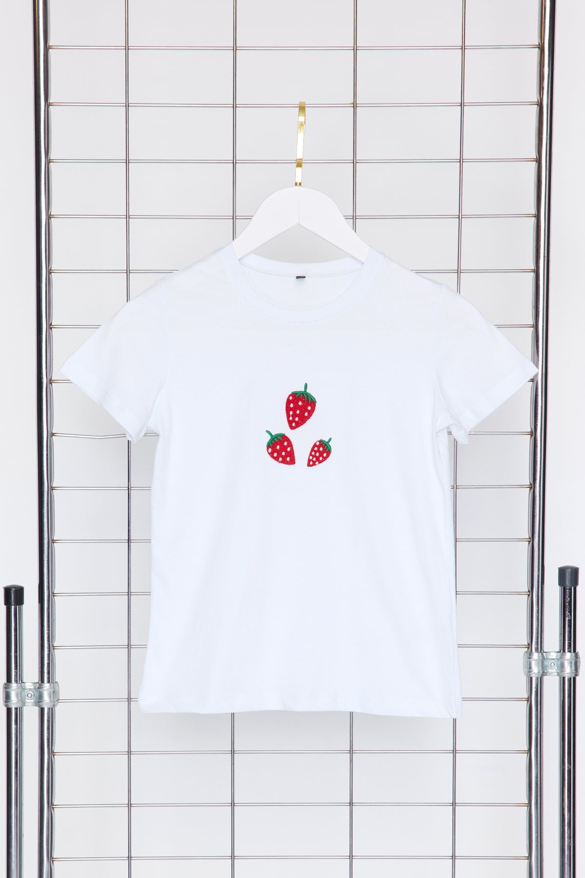 Girls' White Mini Strawberry Cotton T-Shirt