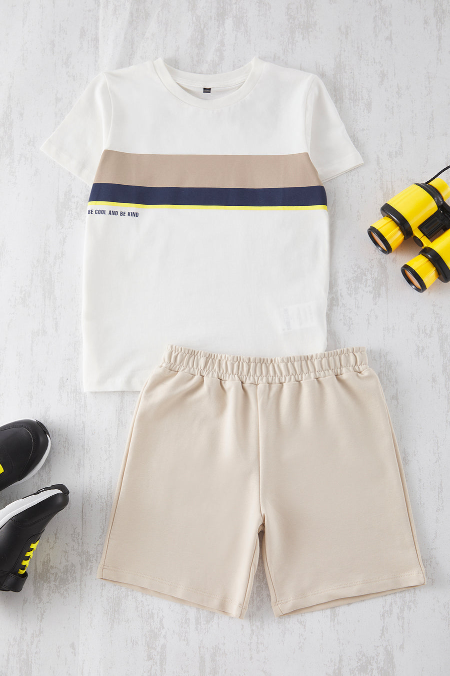 Boys' Ecru Printed Cotton T-Shirt & Shorts Set
