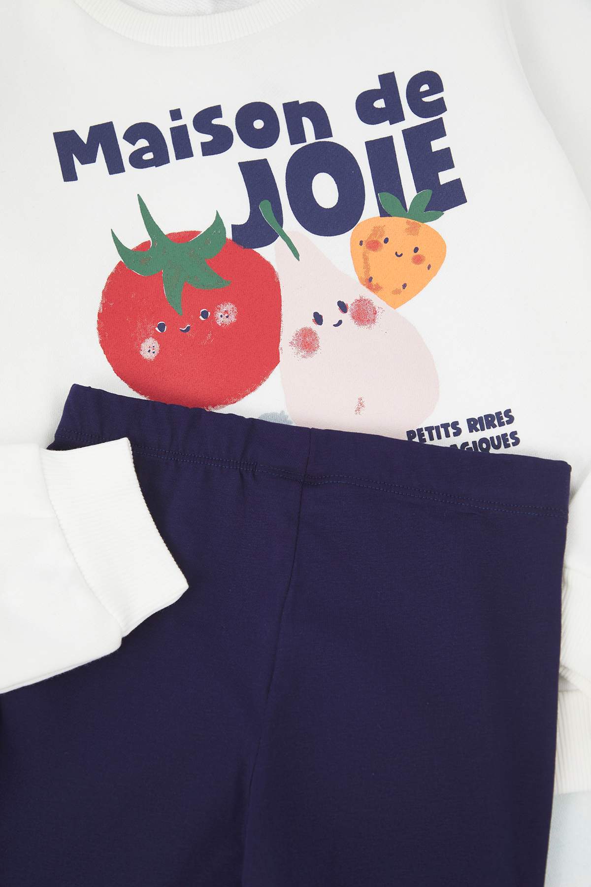 Girls' Ecru Slogan Crew-Neck Two-Piece Set
