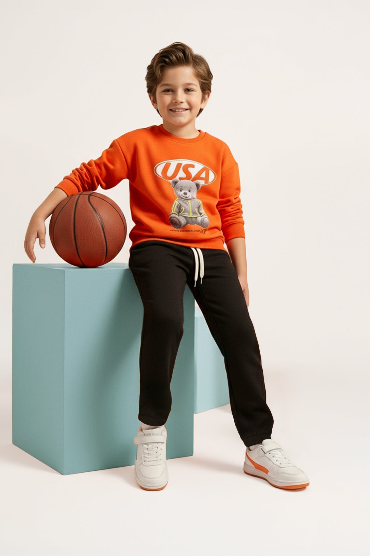 Boys' Orange Bear-Print Sweatshirt & Jogger Set