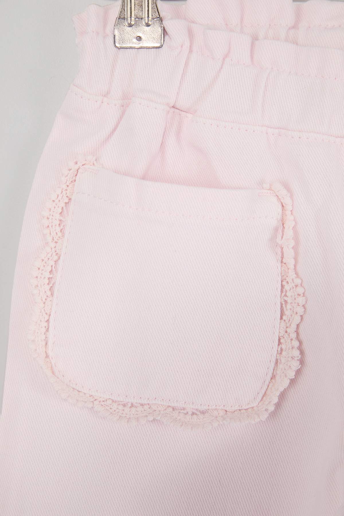 Girls' Pink Elastic-Waist Denim Trousers