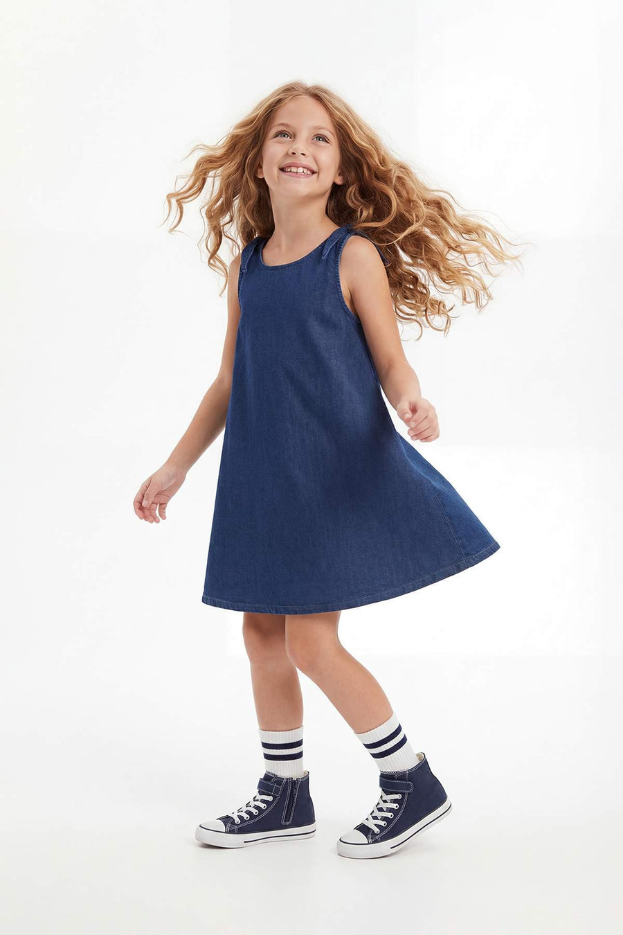 Girls' Blue Relaxed Knit Denim Dress