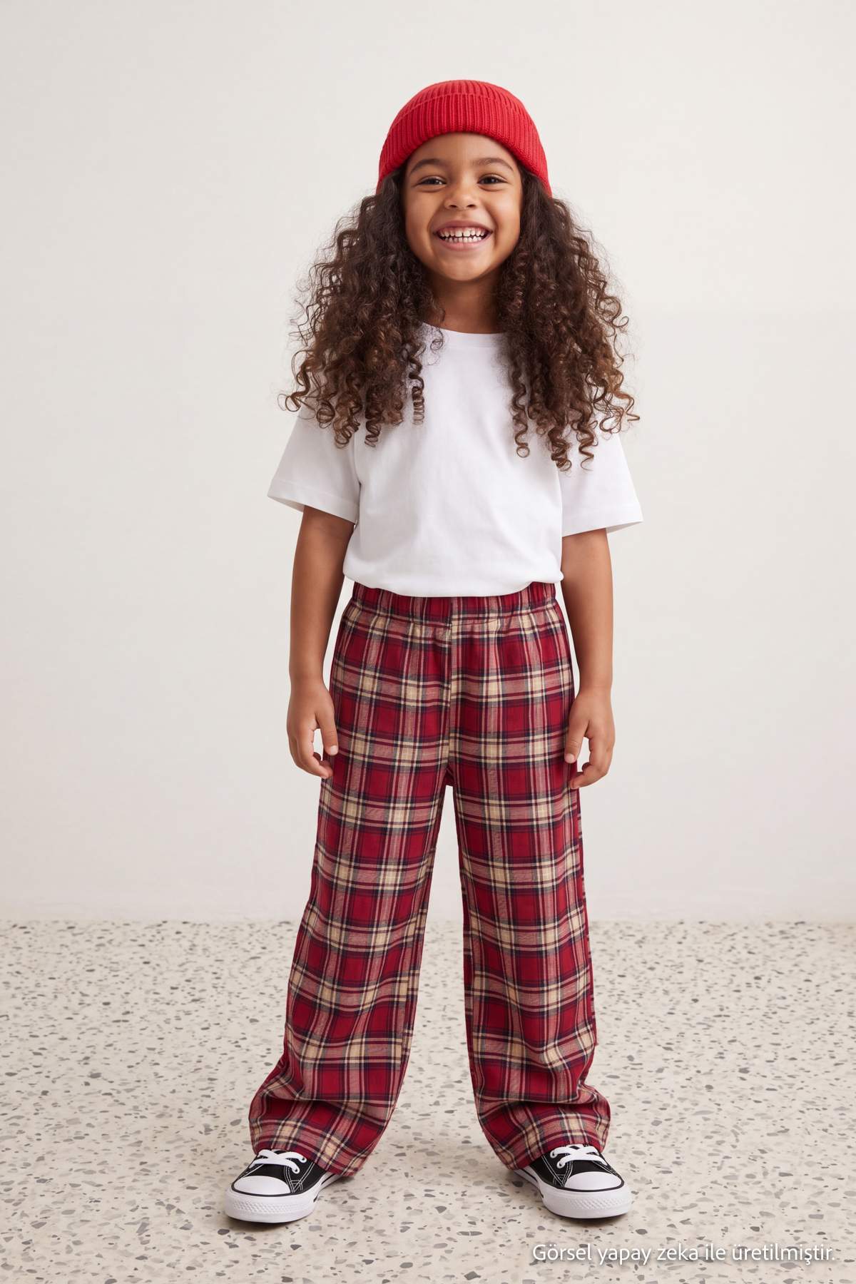 Girls' Burgundy Check Knit Trousers