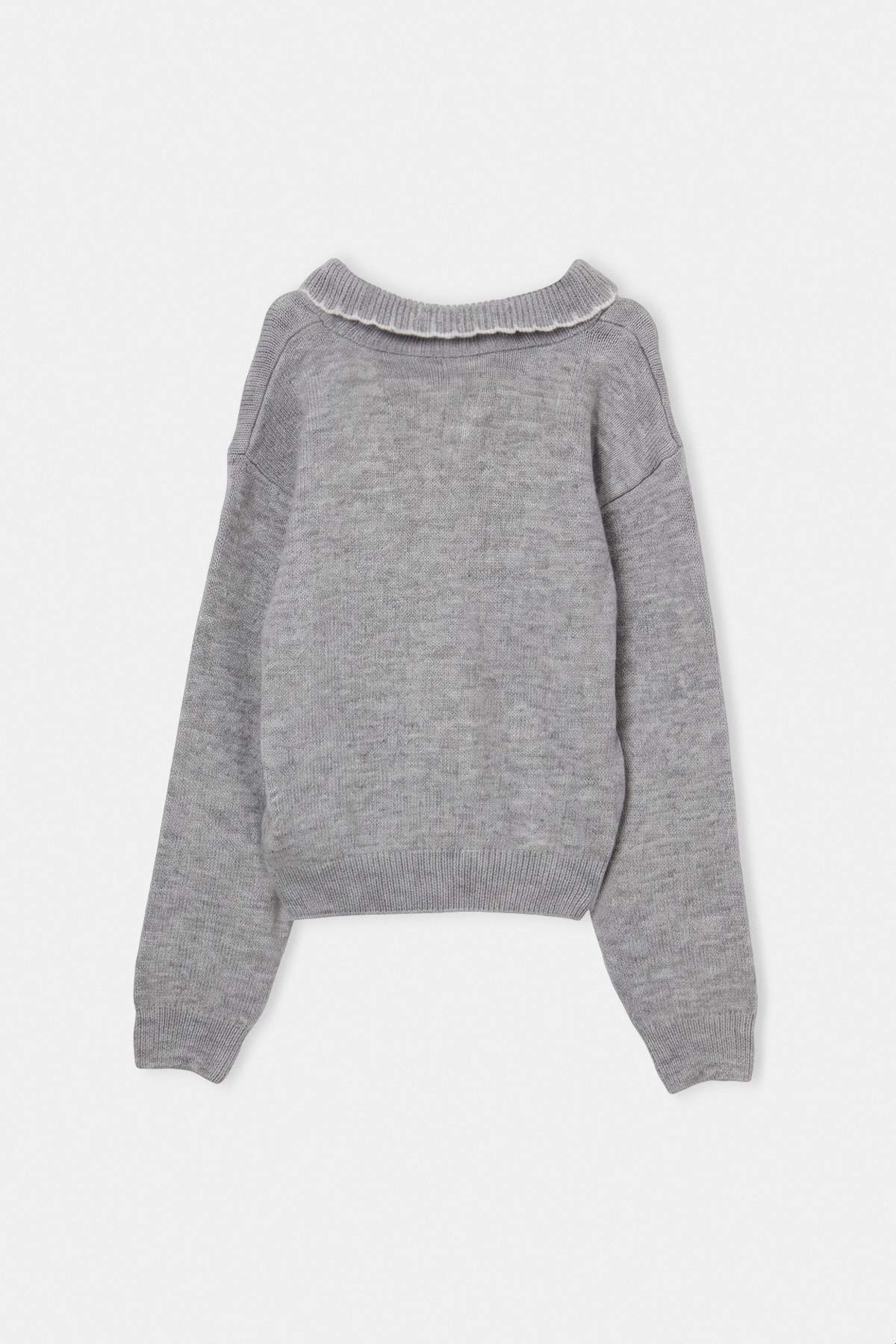 Girls' Grey Marl Polo-Collar Jumper