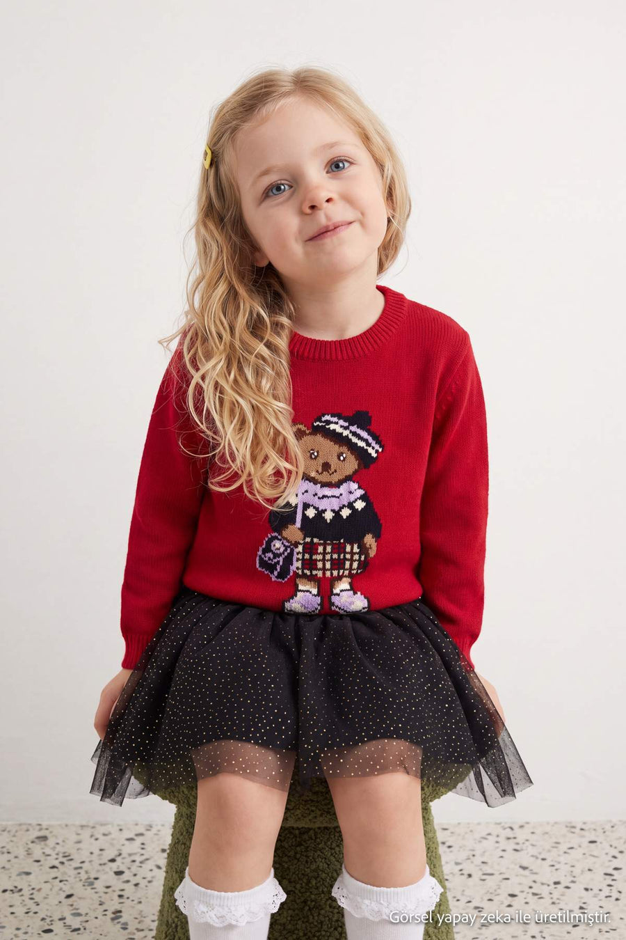 Girls' Red Printed Long-Sleeve Jumper