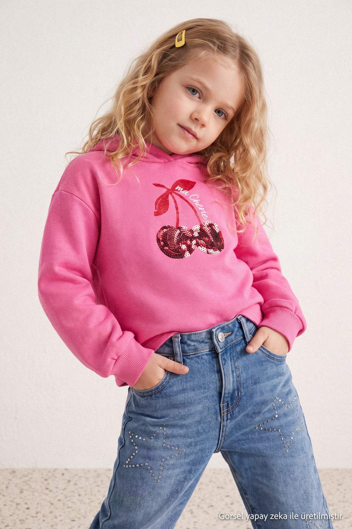 Girls' Pink Sequin-Print Thick Hoodie