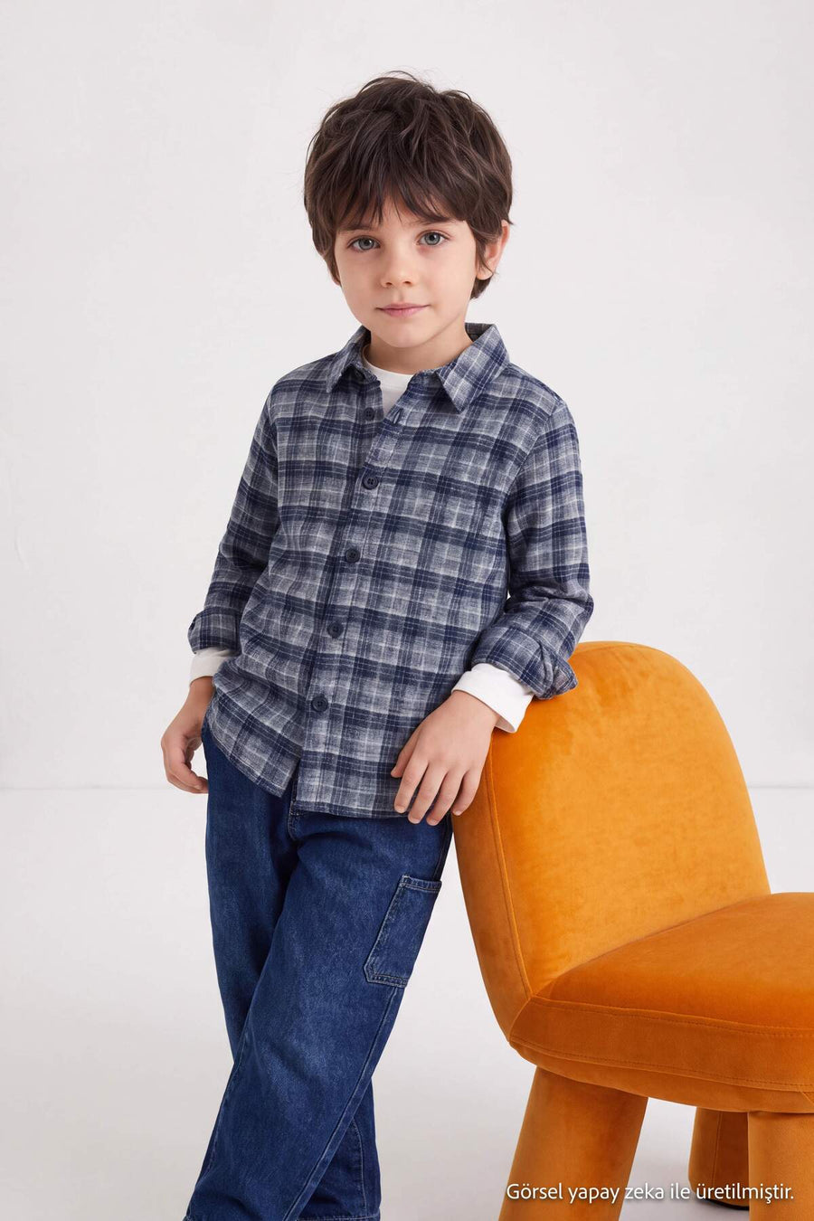 Boys' Blue Check Long-Sleeve Flannel Shirt