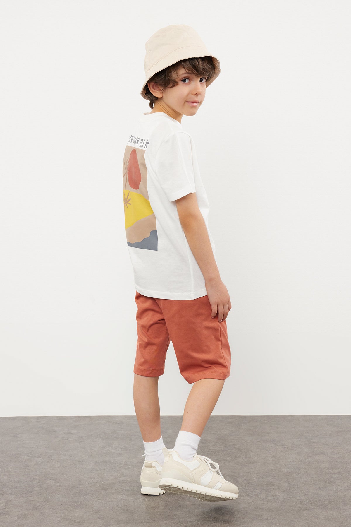 Boys' Saxe Blue Back-Print Cotton T-Shirt & Shorts Set