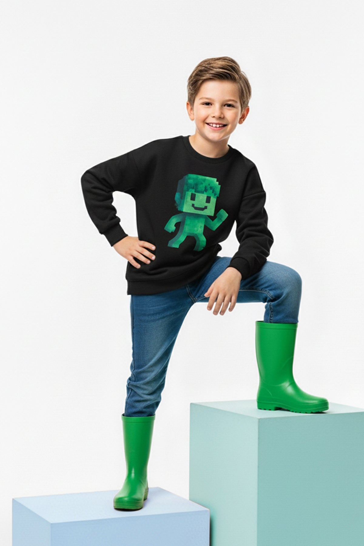 Boys' Black Printed Crew-Neck Sweatshirt