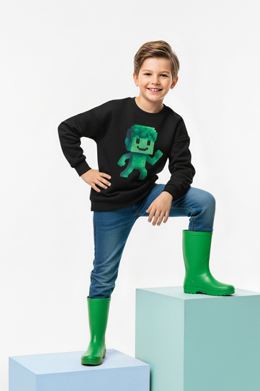 Boys' Black Printed Crew-Neck Sweatshirt
