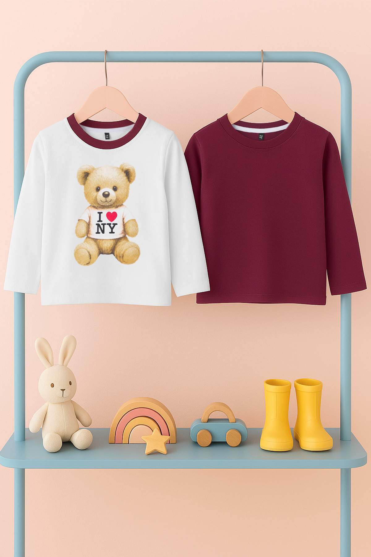 Kids' Ecru & Burgundy Animal-Print Cotton T-Shirt 2-Pack