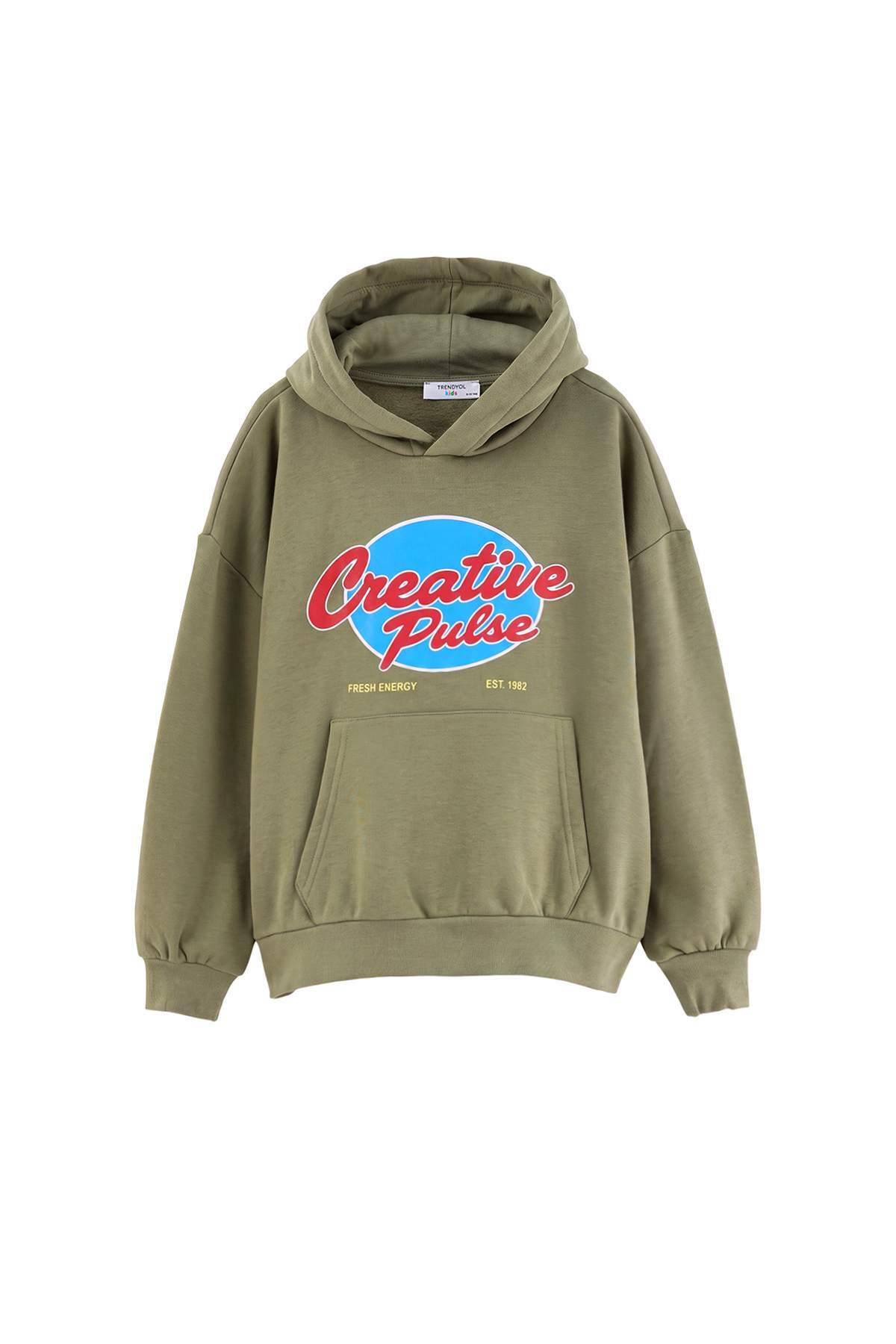 Boys' Khaki Printed Hooded Sweatshirt