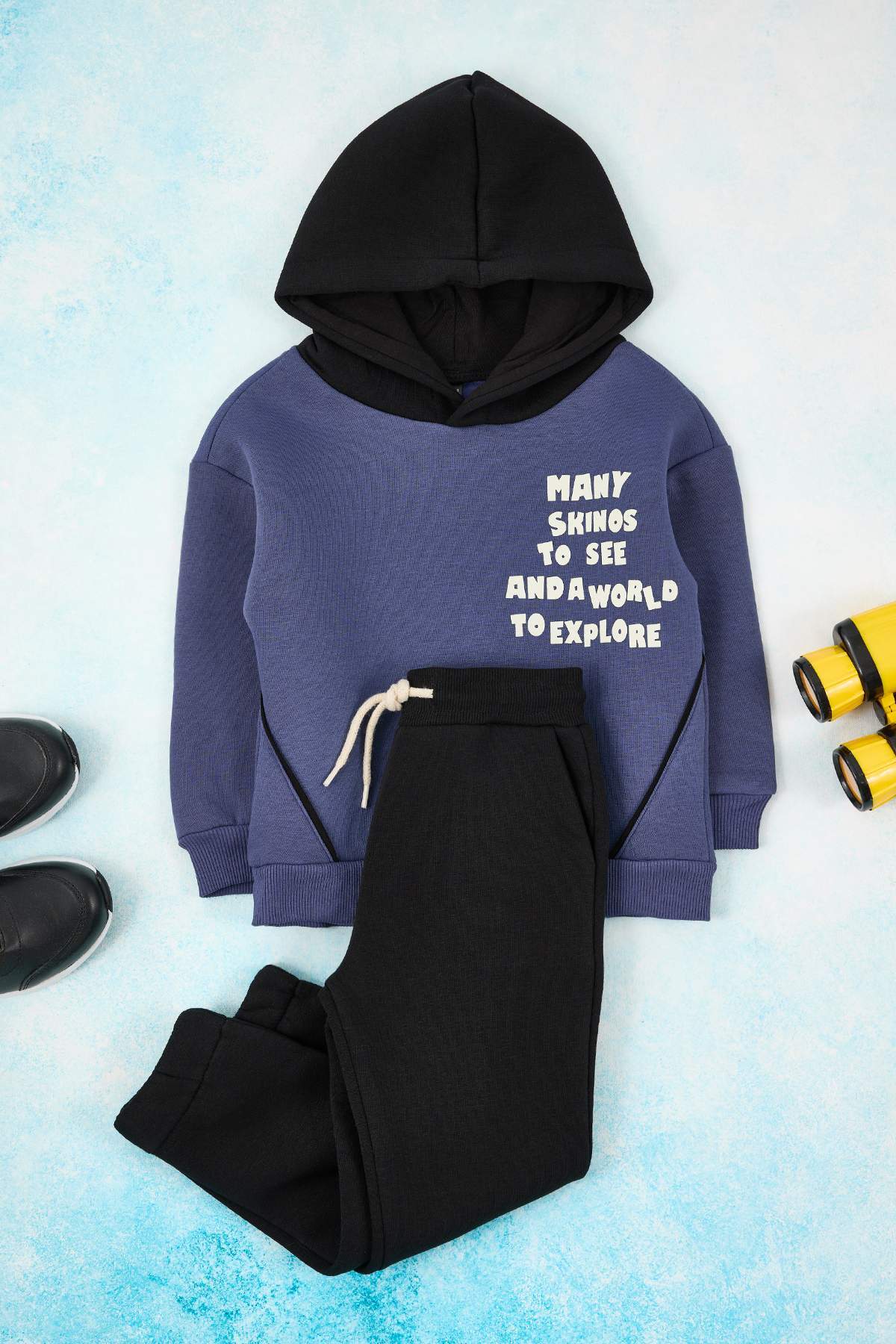 Boys' Indigo Hooded Fleece-Lined Oversized Two-Piece Set