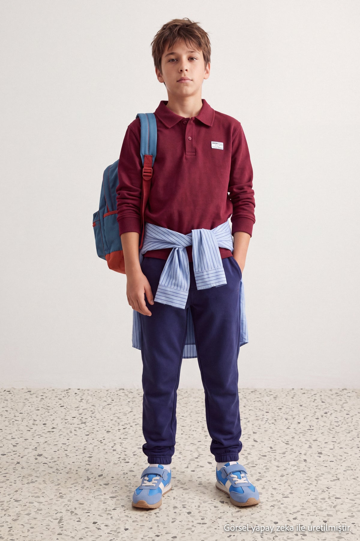 Boys' Burgundy Polo-Collar Sweatshirt & Jogger Set