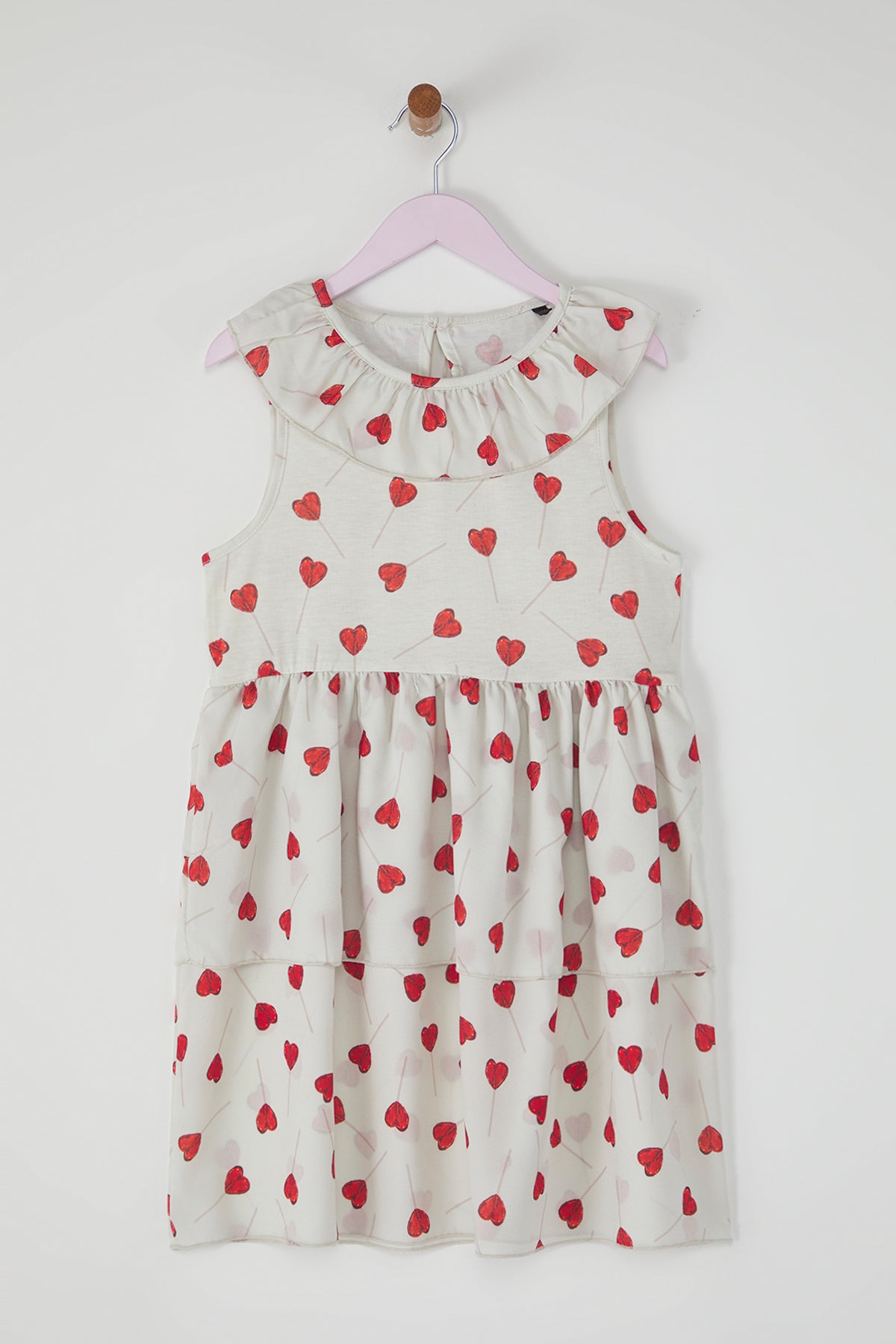 Girls' Ecru Heart-Print Short-Sleeve Mini Dress