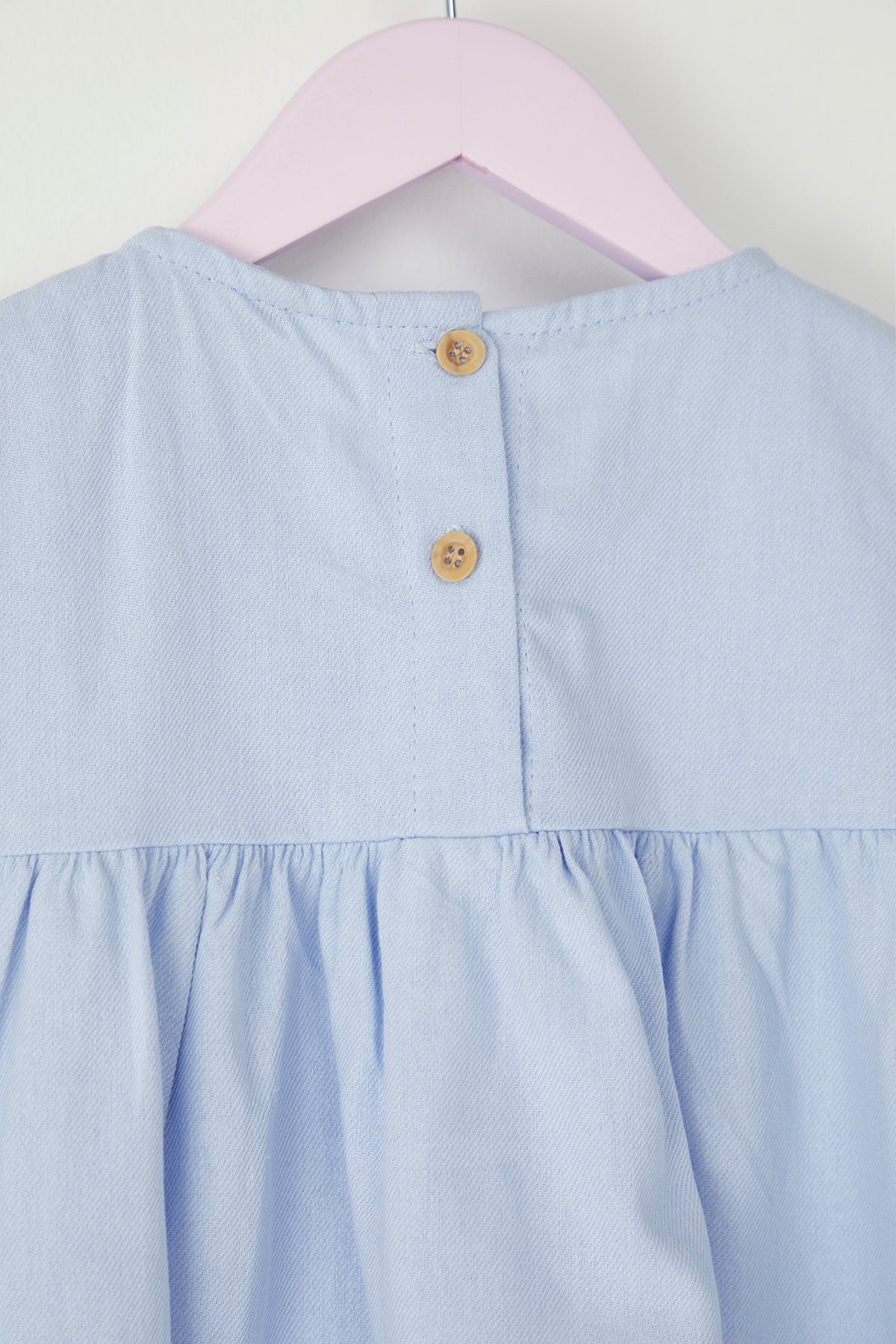 Girls' Light Blue Floral Cotton Party Dress