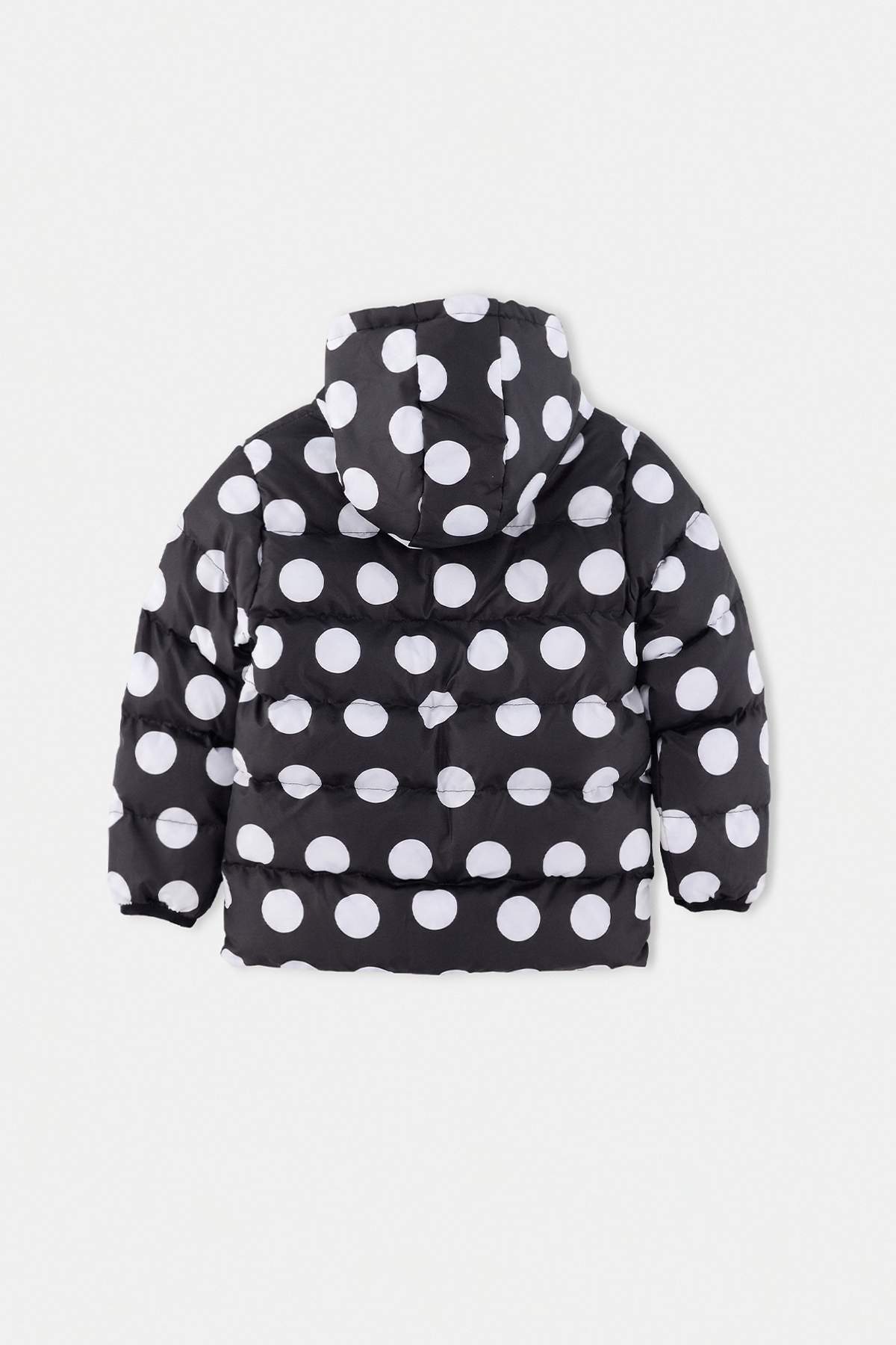 Girls' Black Polka-Dot Fleece-Lined Hooded Puffer Coat