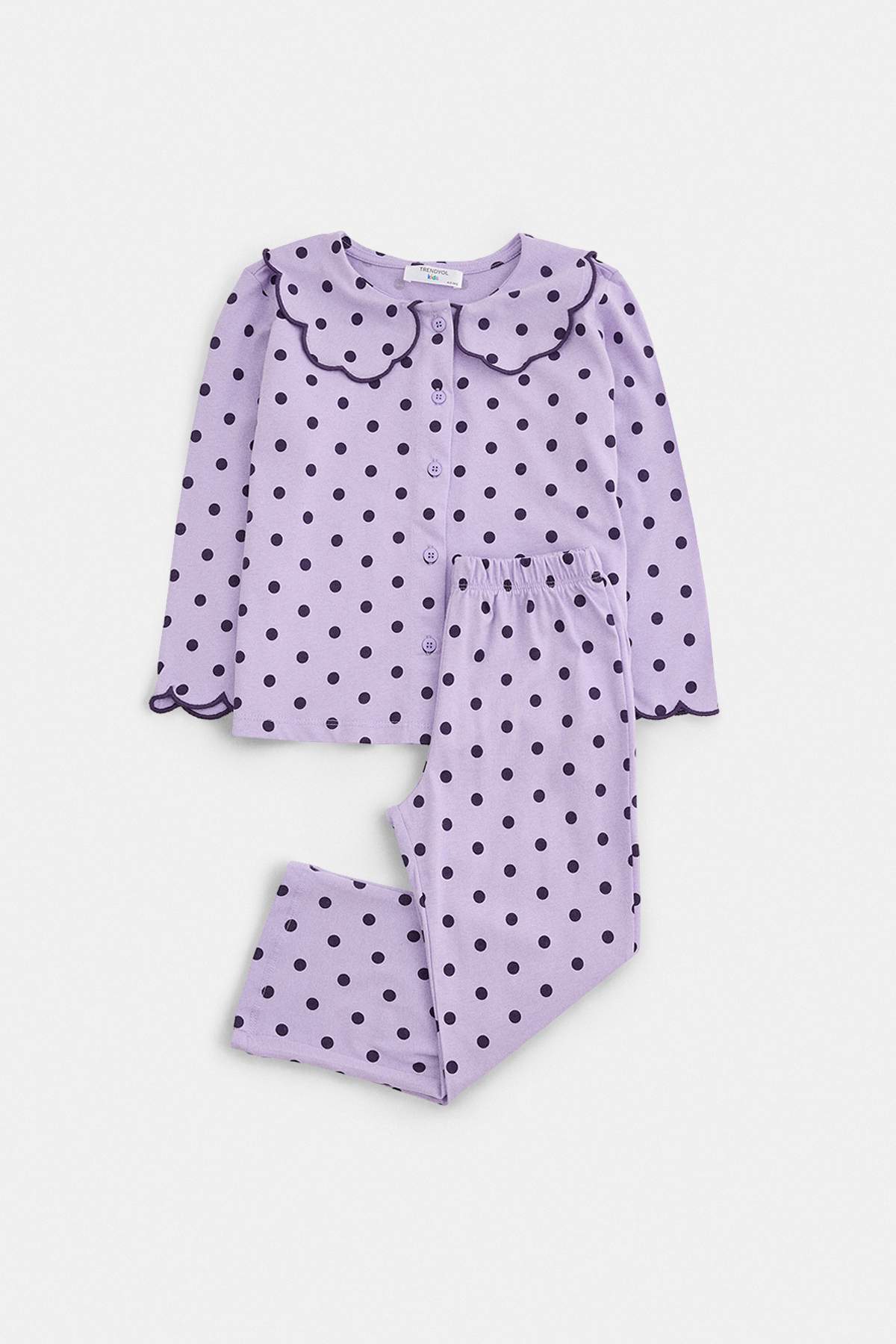 Girls' Lilac Polka-Dot Pyjama Set