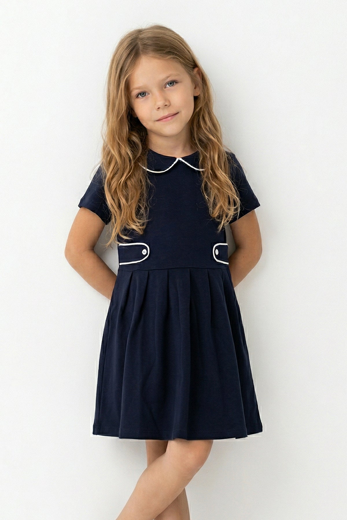 Girls' Peter Pan Collar Mini Jersey Dress