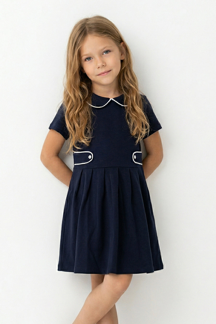 Girls' Peter Pan Collar Mini Jersey Dress