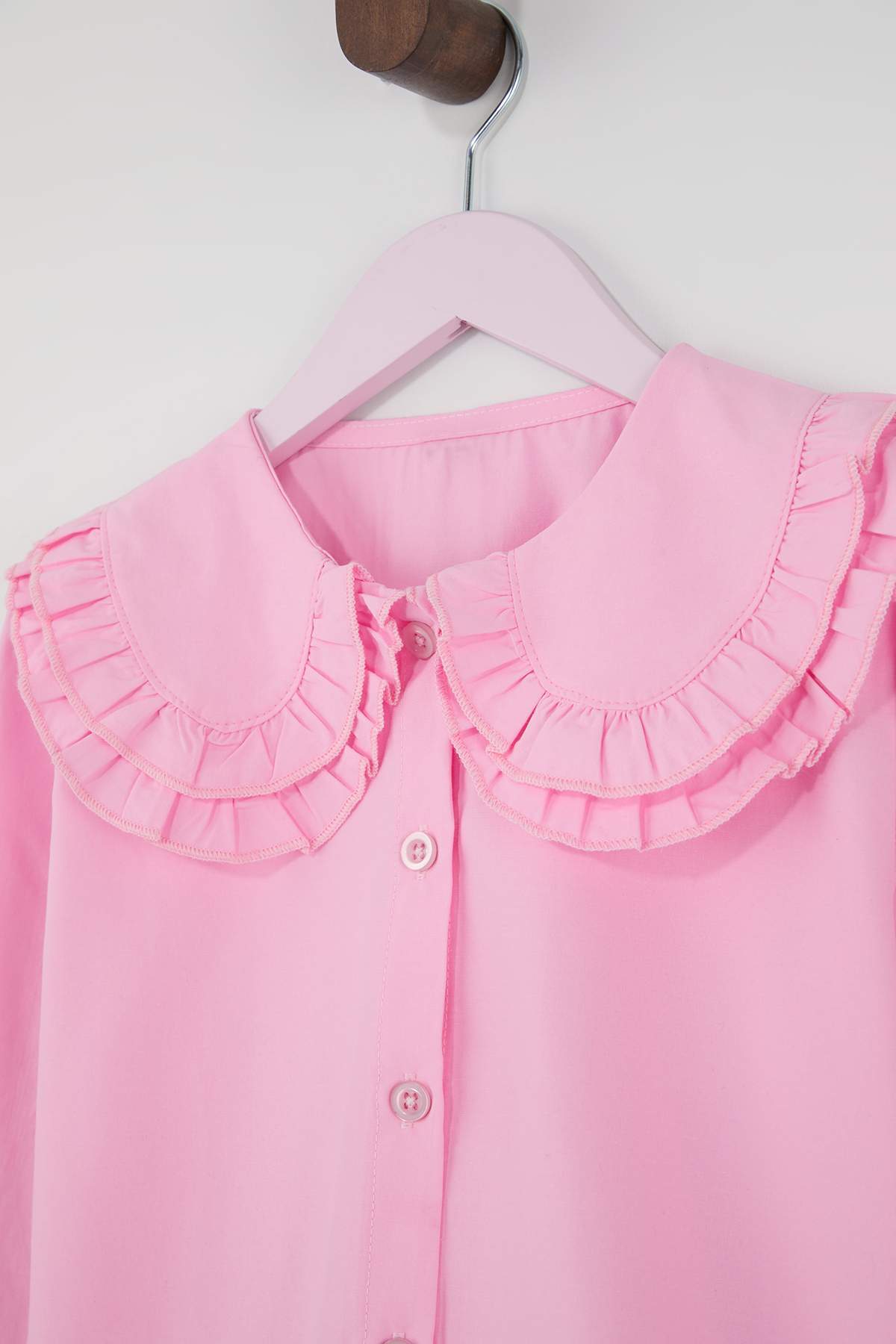 Girls' Pink Peter Pan Collar Long-Sleeve Shirt