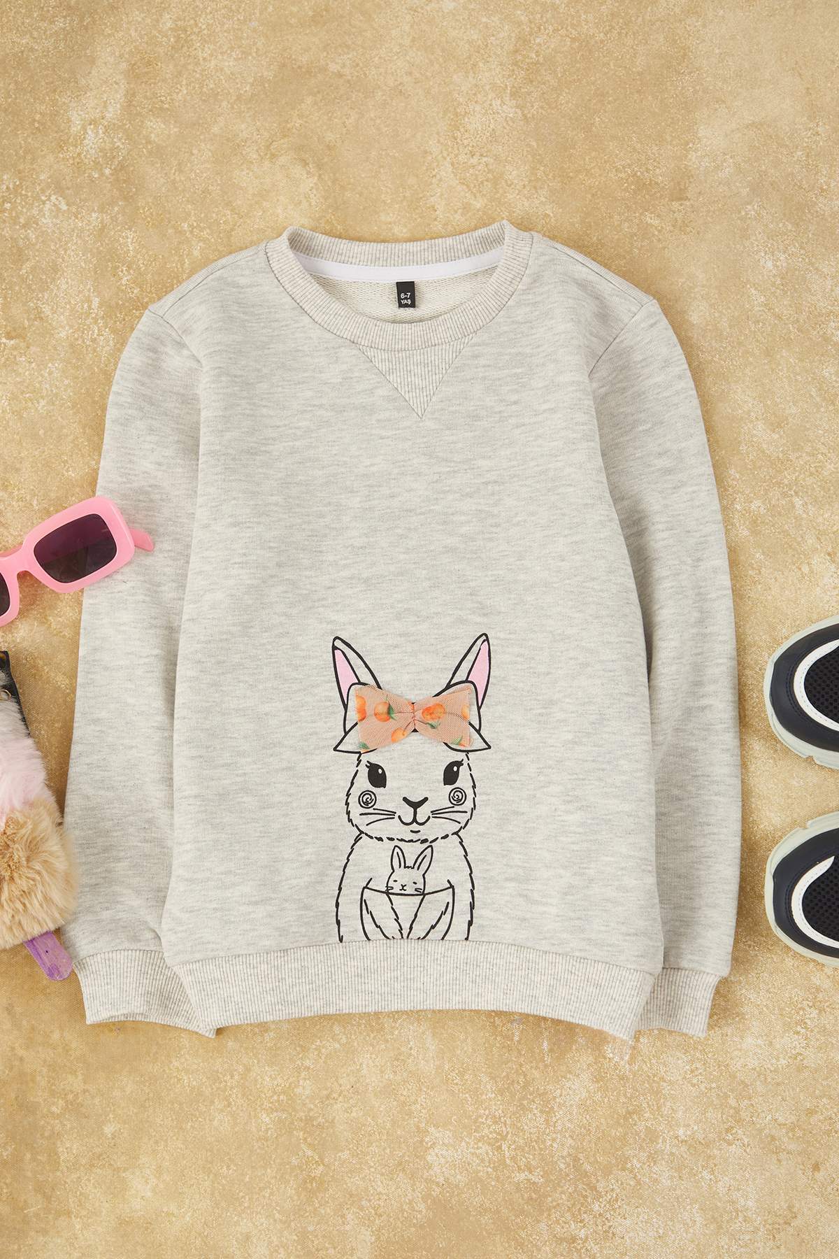 Girls' Snow-Marl Animal-Print Fleece-Lined Sweatshirt