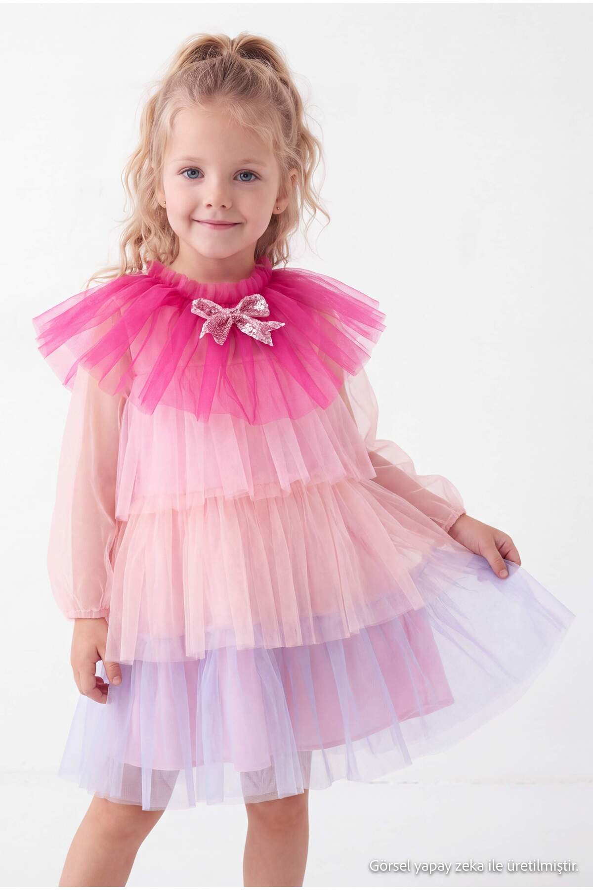 Girls' Multicolour Tiered Tulle Party Dress
