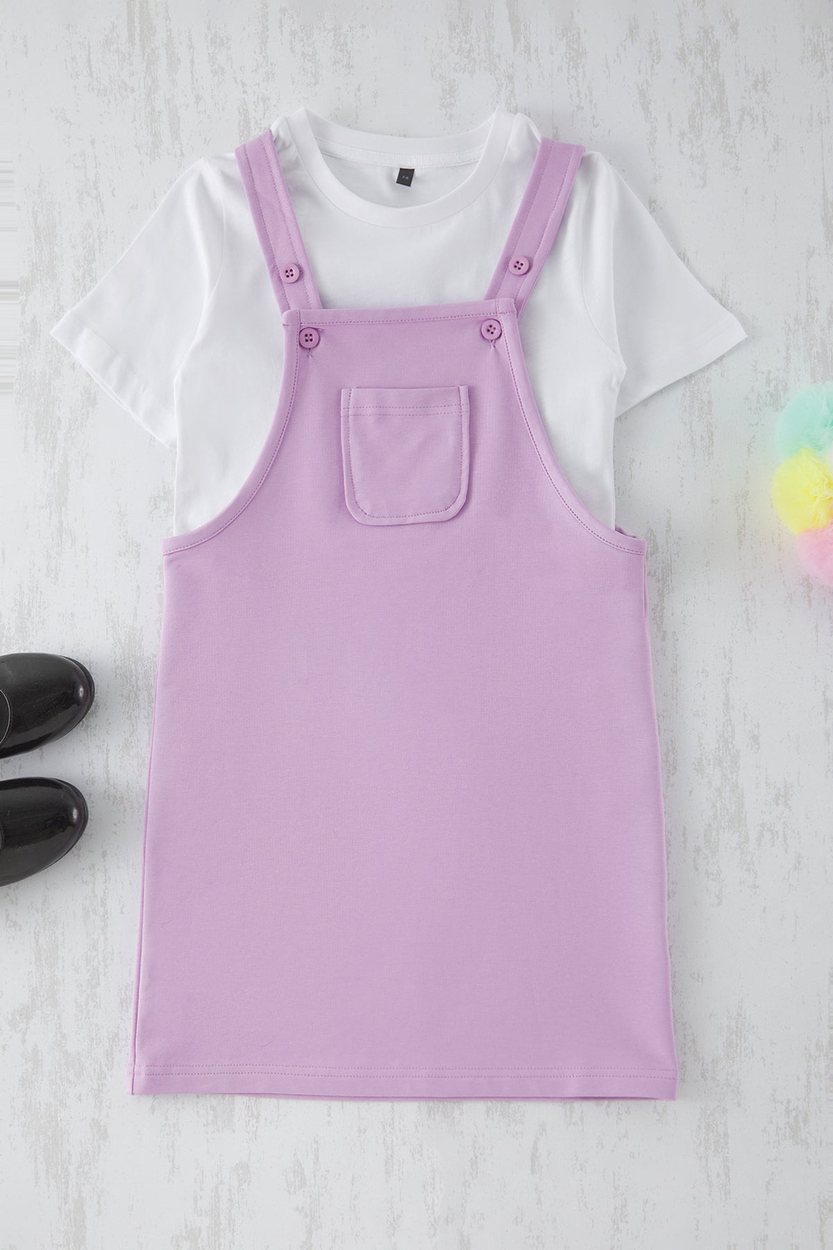 Girls' Lilac T-Shirt & Pinafore Dress Set