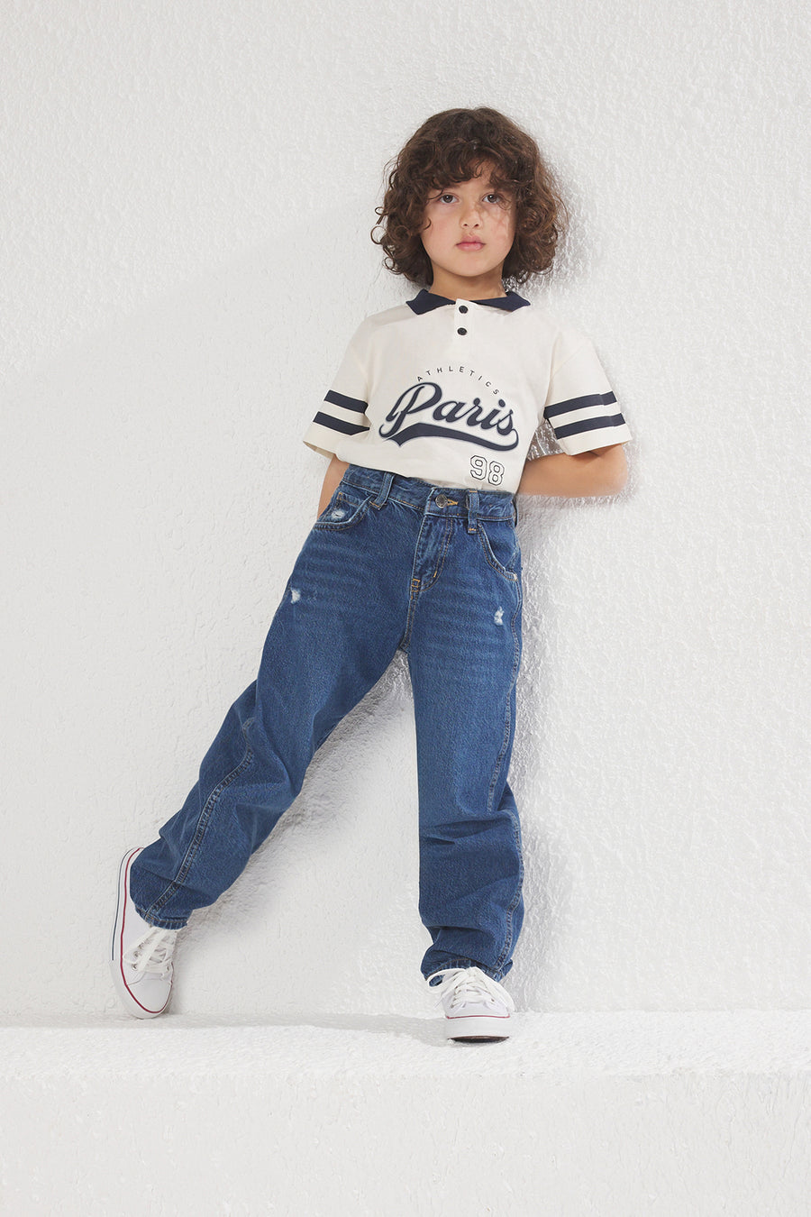 Boys' Baggy Cotton Jeans with Adjustable Waist