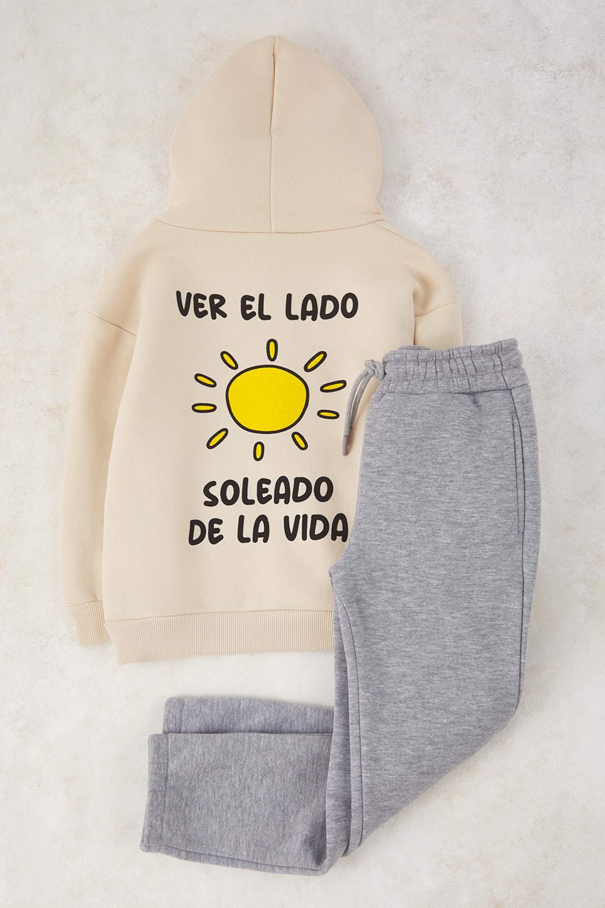 Boys' Ecru Hooded Fleece-Lined Oversized Two-Piece Set